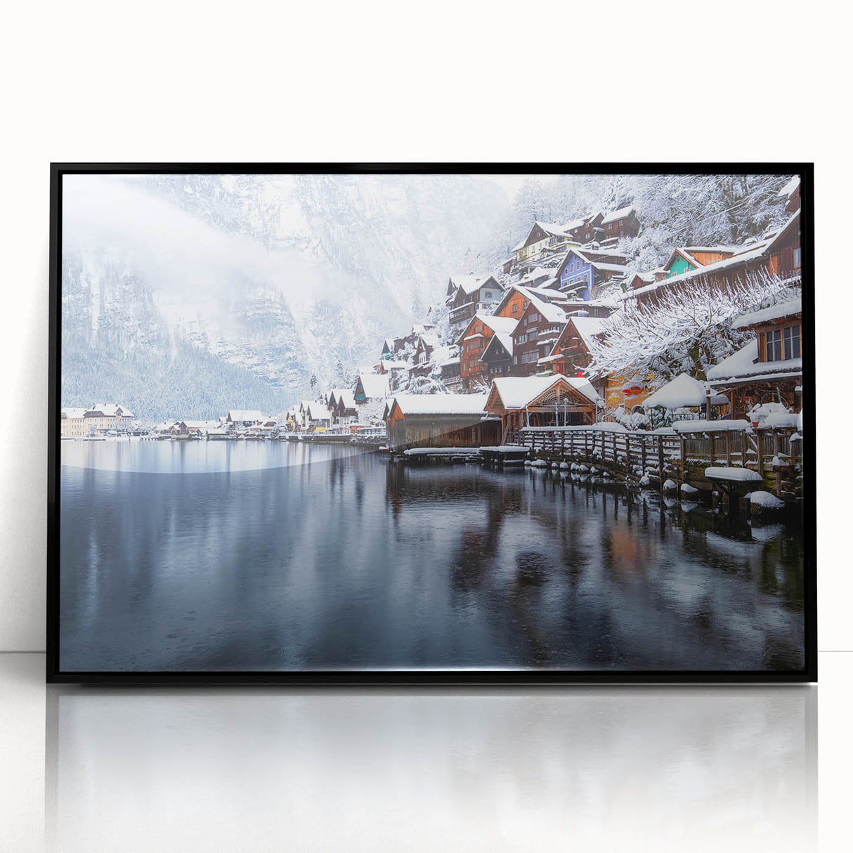 Framed acrylic wall art showcasing a serene lake landscape, featuring vibrant blues and greens, perfect for enhancing modern home decor. Ideal for nature lovers seeking tranquility.