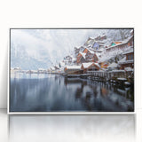 Framed acrylic wall art collection of serene lake landscapes, featuring vibrant colors and detailed nature scenes, displayed against a sleek white background.