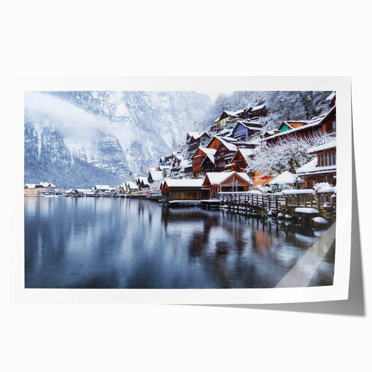 Serene landscape wall art print showcasing tranquil lakes surrounded by lush greenery, rolled and packaged securely in a protective tube for easy display.