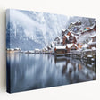 Stretched canvas wall art showcasing a serene landscape with a tranquil lake, featuring vibrant colors and detailed textures, perfect for home decor enhancement.