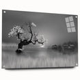 Acrylic glass wall art collection featuring serene lake landscapes, displayed in a side view with decorative pins, perfect for enhancing home decor.