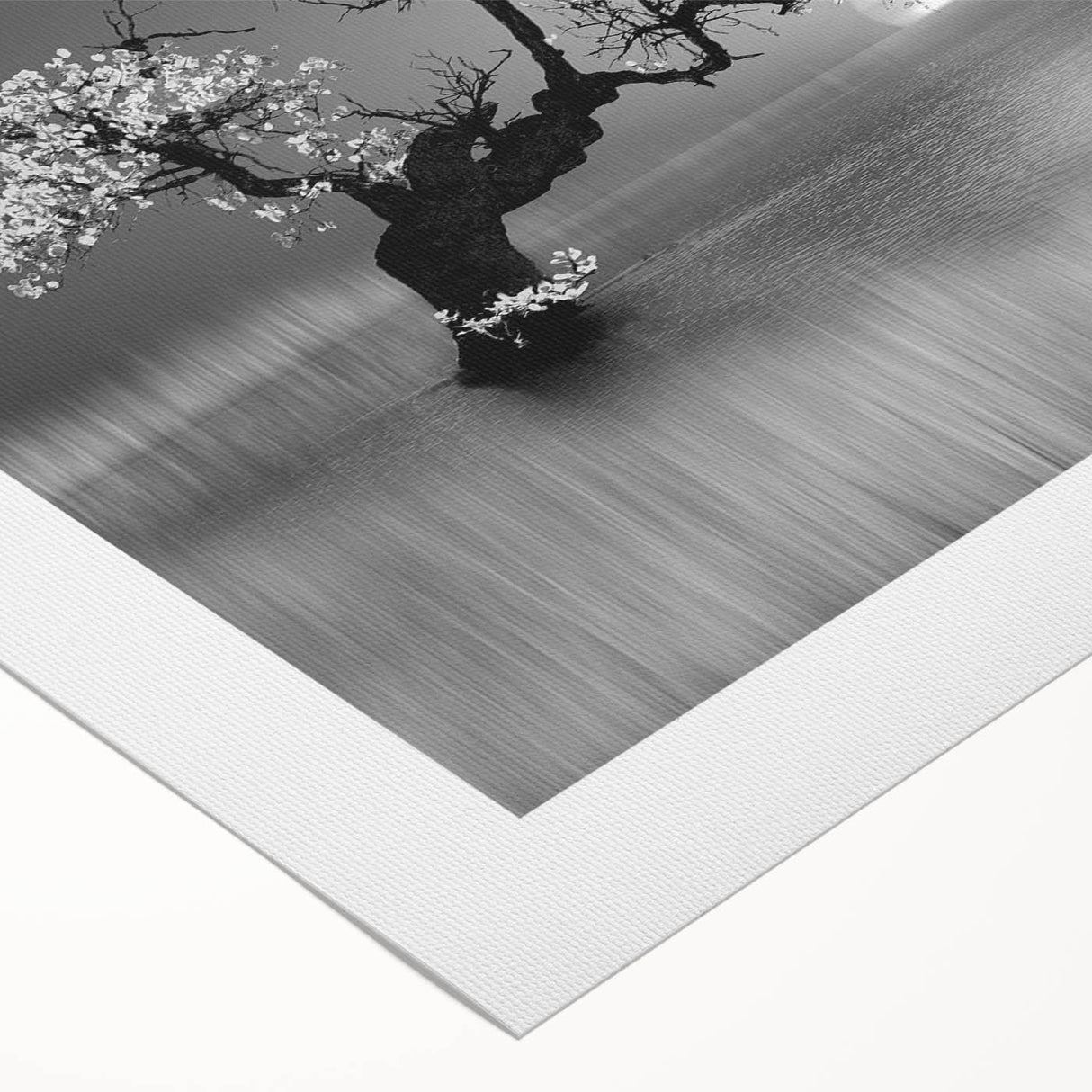Serene landscape wall art featuring a tranquil lake scene, vibrant blue waters, and lush greenery, printed on rolled canvas for easy display and shipping.
