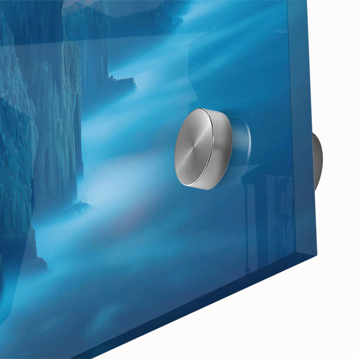 Close-up of a vibrant acrylic glass wall art piece showcasing a scenic lighthouse design, perfect for coastal-themed decor. Bright colors and intricate details enhance interior spaces.