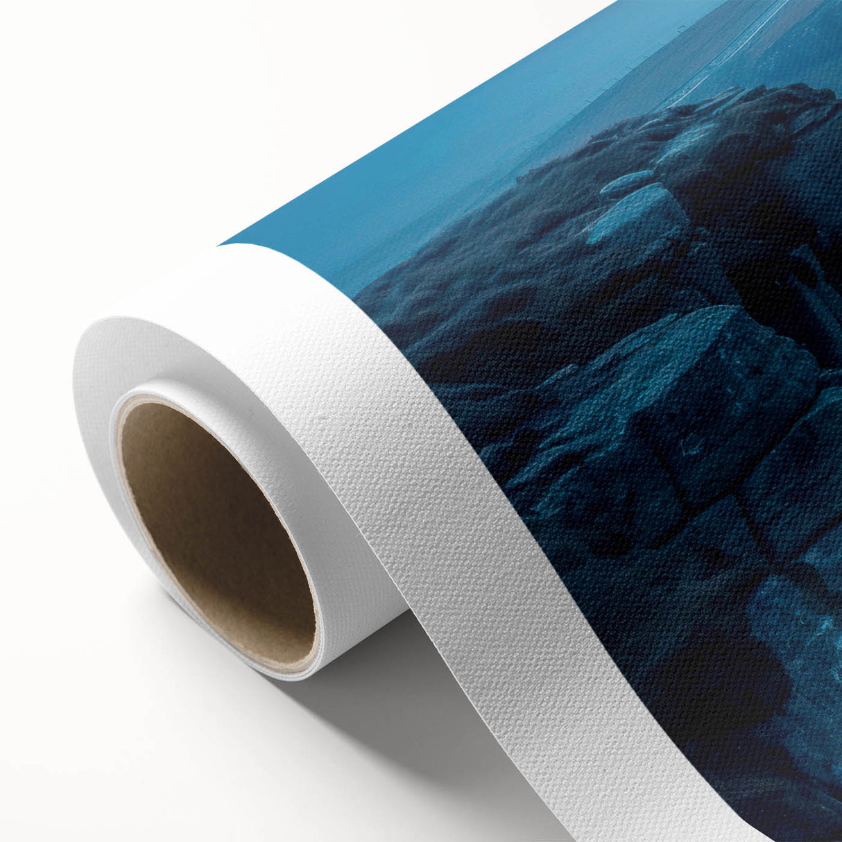 Stunning rolled canvas wall art featuring a vibrant lighthouse design set against a serene coastal landscape, showcasing vivid colors and intricate details. Perfect for enhancing home decor with a nautical theme.