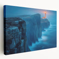 Stretched canvas artwork showcasing a serene lighthouse landscape design, featuring vibrant colors and intricate details, perfect for coastal-themed home decor.