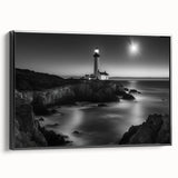 Framed canvas wall art showcasing a serene lighthouse landscape design, featuring vibrant colors and detailed brushwork, perfect for coastal-themed decor.