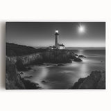 Stretched canvas wall art featuring a vibrant lighthouse design, showcasing vivid colors against a serene seascape, perfect for coastal-themed decor.