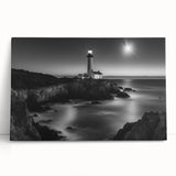 Stretched canvas wall art featuring a serene seaside lighthouse design, showcasing vibrant colors and intricate details, perfect for coastal home decor.