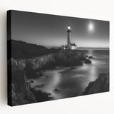 Stretched canvas wall art featuring a serene lighthouse landscape design, showcasing vibrant colors and intricate details, perfect for coastal-themed decor.