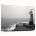 Acrylic glass wall art collection showcasing a vibrant lighthouse landscape design with a side view, accented by decorative pins, perfect for coastal-themed decor.