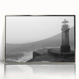 Framed wall art featuring a vibrant lighthouse design with a silver acrylic front, perfect for coastal-themed decor, enhancing home or office aesthetics.