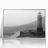 Framed acrylic wall art featuring a coastal landscape scene with a lighthouse, showcasing vibrant colors and intricate details, perfect for home decor.
