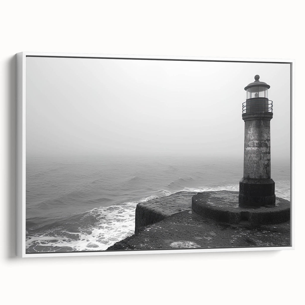 Framed canvas wall art depicting a serene lighthouse landscape design, showcasing vibrant colors and intricate details, ideal for coastal decor enthusiasts.
