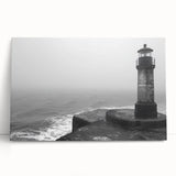 Stretched canvas wall art featuring a serene lighthouse design surrounded by tranquil seascapes, perfect for coastal-themed decor, showcasing vibrant blues and whites.