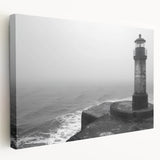 Stretched canvas wall art showcasing a serene coastal landscape with a lighthouse, featuring vibrant colors and intricate details, perfect for home decor.