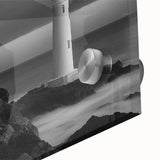 Close-up of a vibrant acrylic glass wall art piece showcasing a serene lighthouse landscape design, perfect for coastal-themed decor, highlighting soft blues and warm sunset hues. Ideal for enhancing home interiors with a touch of tranquility and elegance.