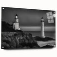 Acrylic glass wall art showcasing a stunning seaside lighthouse design, featuring vibrant colors and intricate details, perfect for coastal-themed decor.