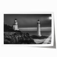 Lighthouse wall art print showcasing a serene coastal landscape with vibrant colors, perfect for home decor. Packaged rolled for easy display.