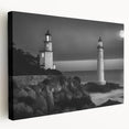Stretched canvas wall art showcasing a vibrant lighthouse design against a serene landscape, perfect for coastal-themed decor. Ideal for enhancing living spaces with a nautical feel.