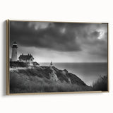 Framed canvas wall art featuring a serene lighthouse design with a gold frame, showcasing coastal landscapes and vibrant colors, perfect for home decor.