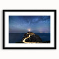 Framed wall art collection featuring a serene lighthouse landscape design with a black matte finish, perfect for home decor and coastal aesthetics.