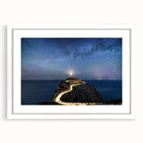 Framed wall art collection showcasing a serene lighthouse design with a white mat, perfect for coastal-themed decor, enhancing home aesthetics and ambiance.