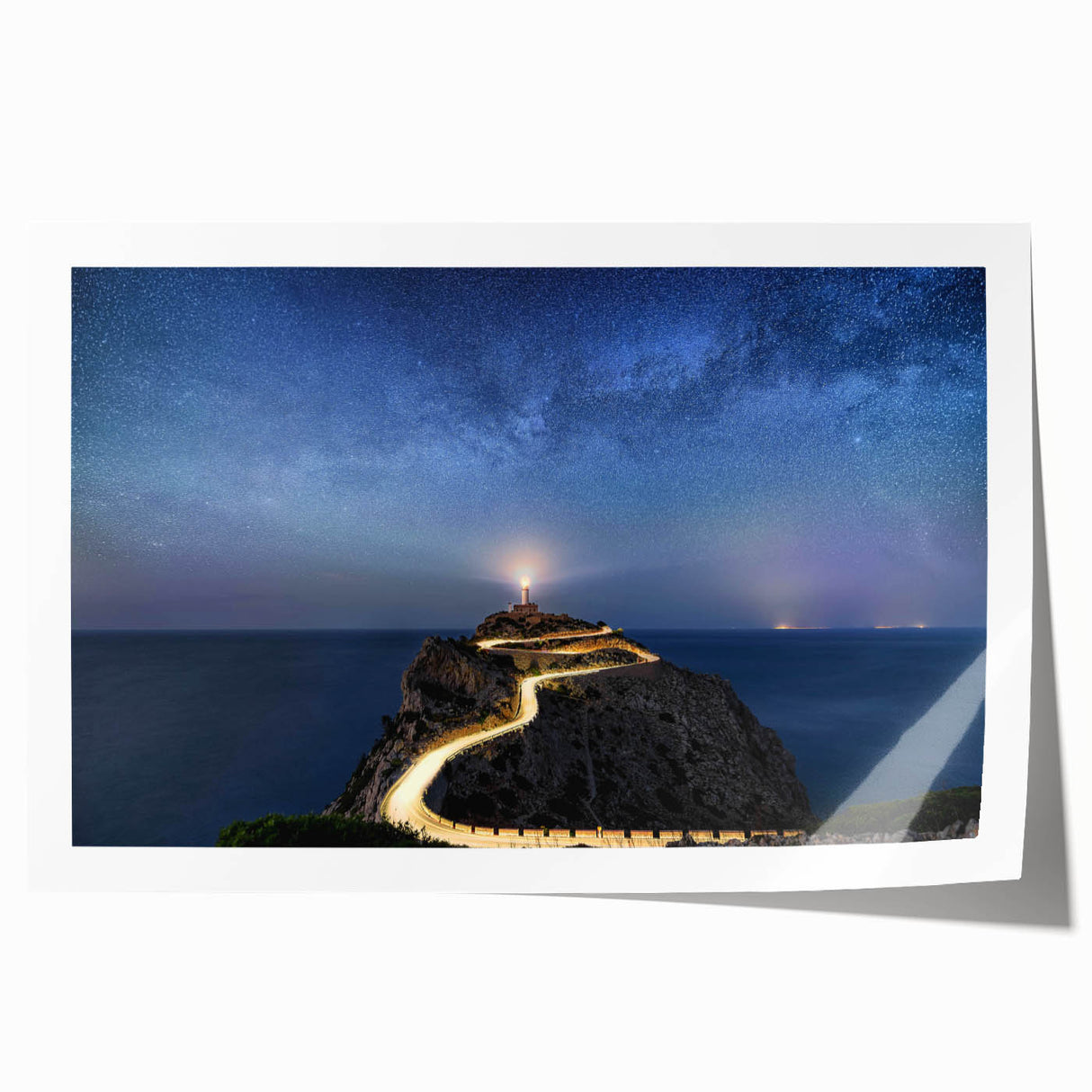 Lighthouse wall art print showcasing a beautiful coastal scene with vibrant colors and intricate details, perfect for enhancing home decor with a nautical theme.