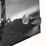 Close-up of a vibrant lighthouse design wall art collection, featuring acrylic glass finish with rich colors, perfect for enhancing coastal-themed decor.