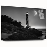 Acrylic glass wall art showcasing a serene lighthouse landscape design, highlighting vibrant colors and intricate details, perfect for coastal-themed decor.