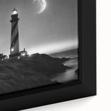 Framed canvas wall art depicting a close-up view of a serene lighthouse landscape, showcasing vibrant colors and intricate details, perfect for coastal-themed decor.