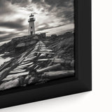 Framed canvas wall art showcasing a vibrant lighthouse landscape design, featuring rich colors and intricate details, perfect for coastal home decor.