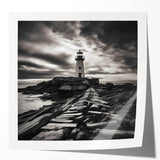 Lighthouse wall art design featuring a serene coastal landscape with vibrant colors, ideal for home decor. Perfectly rolled for easy framing and display.