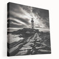 Stretched canvas wall art featuring a serene lighthouse landscape design, showcasing vibrant colors and intricate details, perfect for coastal-themed decor.