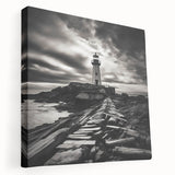 Stretched canvas wall art featuring a serene lighthouse landscape design, showcasing vibrant colors and intricate details, perfect for coastal-themed decor.