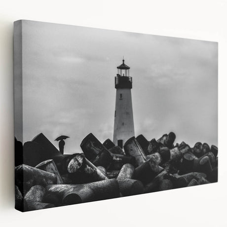 Stretched canvas wall art showcasing a serene lighthouse landscape design, featuring vibrant colors and intricate details, perfect for coastal-themed decor.