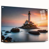 Acrylic glass wall art featuring a side view of a lighthouse design, showcasing vibrant colors and intricate details, ideal for coastal-themed decor.