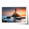 Rolled print of a serene lighthouse landscape, showcasing vibrant blues and greens, perfect for coastal-themed home decor. Ideal for art lovers seeking tranquility.