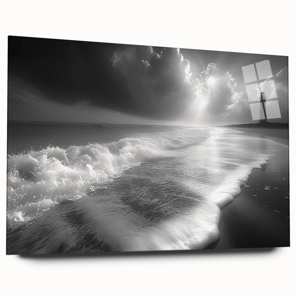Acrylic glass wall art featuring a scenic lighthouse design, showcasing vibrant colors and intricate details, ideal for coastal-themed home decor.