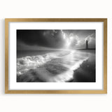 Framed wall art featuring a scenic lighthouse design in vibrant colors, showcasing intricate details and a gold frame, perfect for coastal-themed decor.