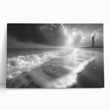 Stretched canvas wall art showcasing a serene lighthouse landscape design, featuring vibrant colors and intricate details, perfect for home decor enhancement.