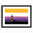Black-framed wall art featuring a serene lighthouse landscape design, showcasing vibrant colors and intricate details, perfect for coastal decor enthusiasts.
