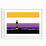 Elegant wall art featuring a lighthouse design set against a serene landscape, framed with a white mat for a clean, modern look, ideal for home decor.