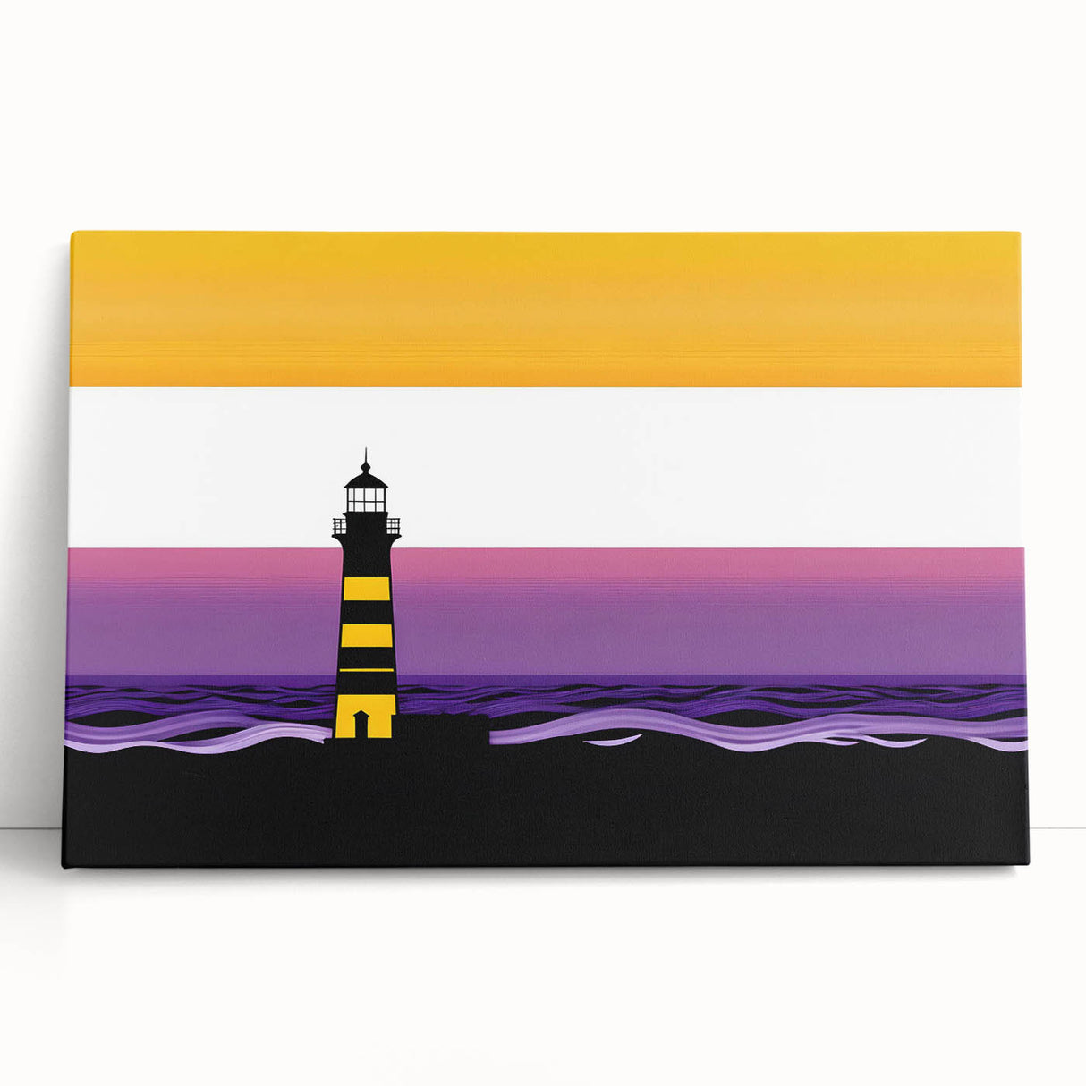 Stretched canvas wall art showcasing a serene lighthouse landscape design, featuring vibrant colors and intricate details, perfect for coastal-themed decor.