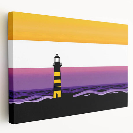 Stretched canvas wall art showcasing a coastal lighthouse landscape design in vibrant colors, perfect for home decor and nautical-themed interiors.