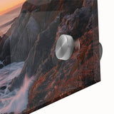 Close-up of a vibrant acrylic glass wall art piece featuring a serene lighthouse landscape design. The artwork showcases vivid colors and intricate details, perfect for coastal decor enthusiasts.