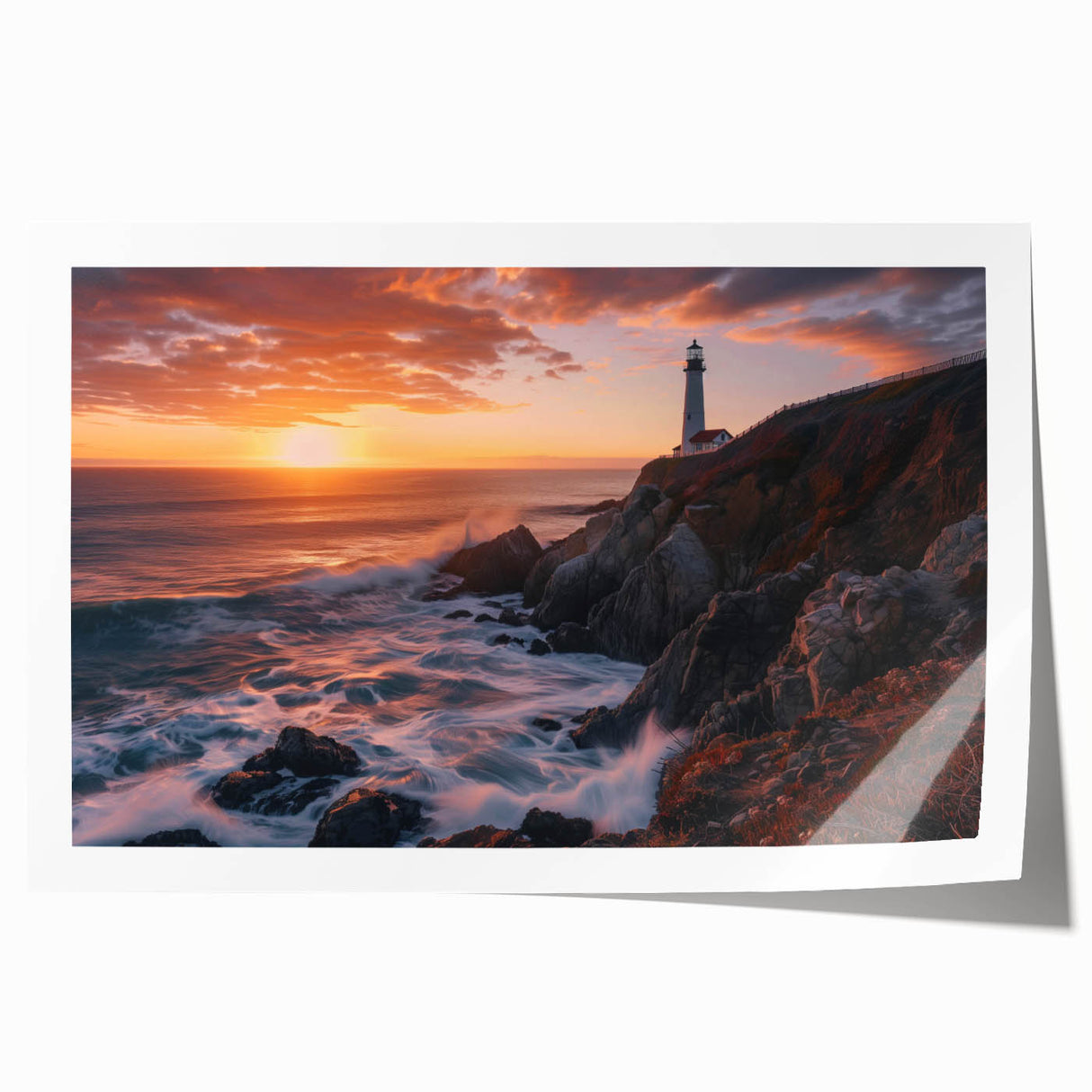 Lighthouse design rolled wall art print showcasing vibrant coastal colors and intricate details, perfect for enhancing home decor with nautical charm.