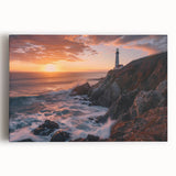 Stretched canvas wall art featuring a serene lighthouse design, with vibrant colors and intricate details, perfect for coastal-themed decor. Ideal for enhancing living spaces.