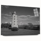 Acrylic glass wall art showcasing a stunning landscape design featuring a lighthouse, presented from a side view, perfect for enhancing home decor with coastal charm.