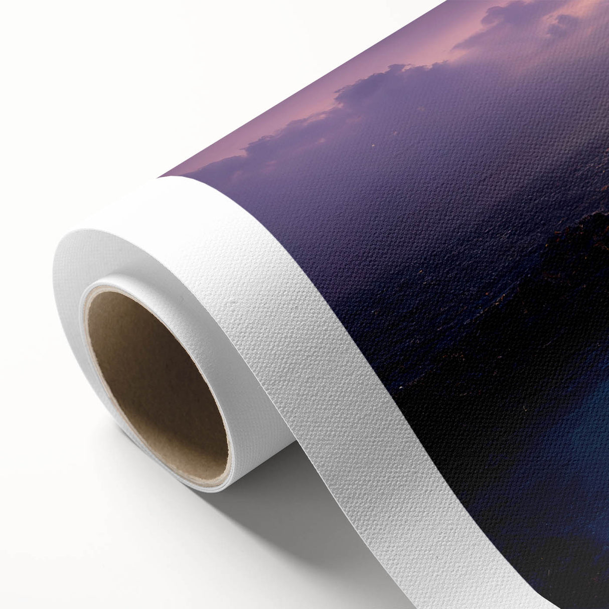 Coastal wall art featuring a serene lighthouse surrounded by vibrant ocean waves and a colorful sunset, printed on rolled canvas for easy display.