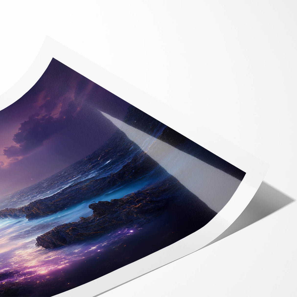 Stunning rolled print of a coastal lighthouse landscape, featuring vibrant colors and intricate details, perfect for home decor or art collection.